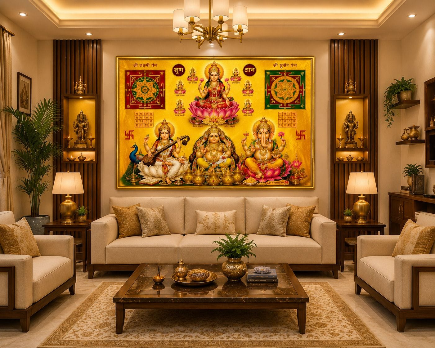 Shubh Labh Laxmi Ganesh Saraswati Kuber Wall Painting — 22x17 cm
