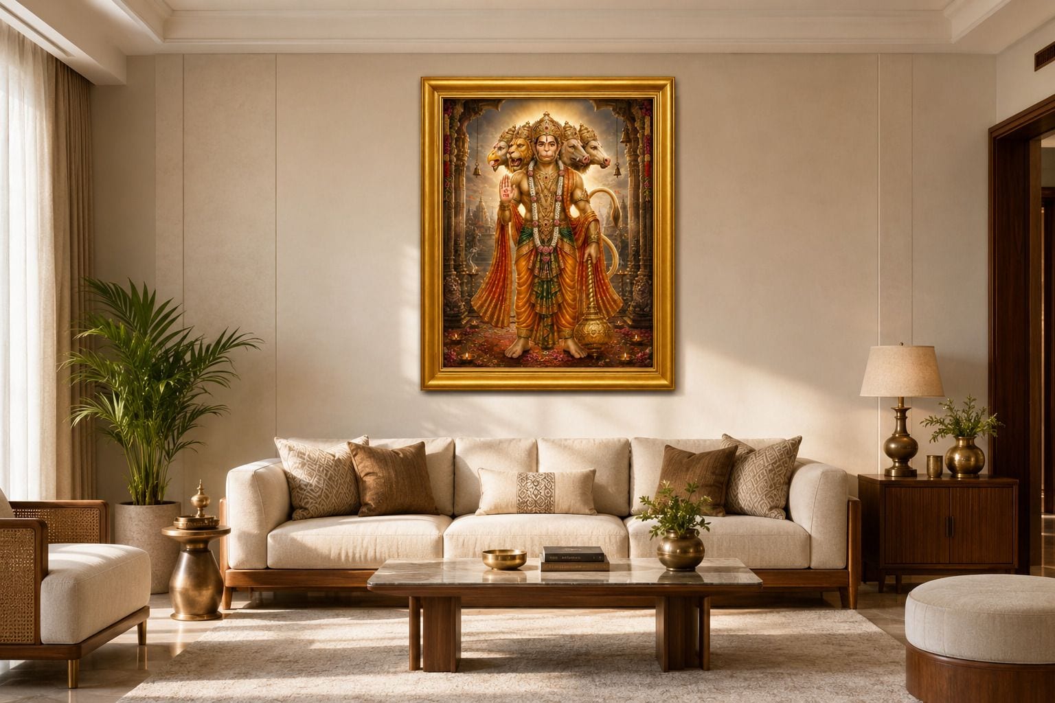 Panchmukhi Hanuman Gold Religious Frame for Pooja Room — 22x17 cm