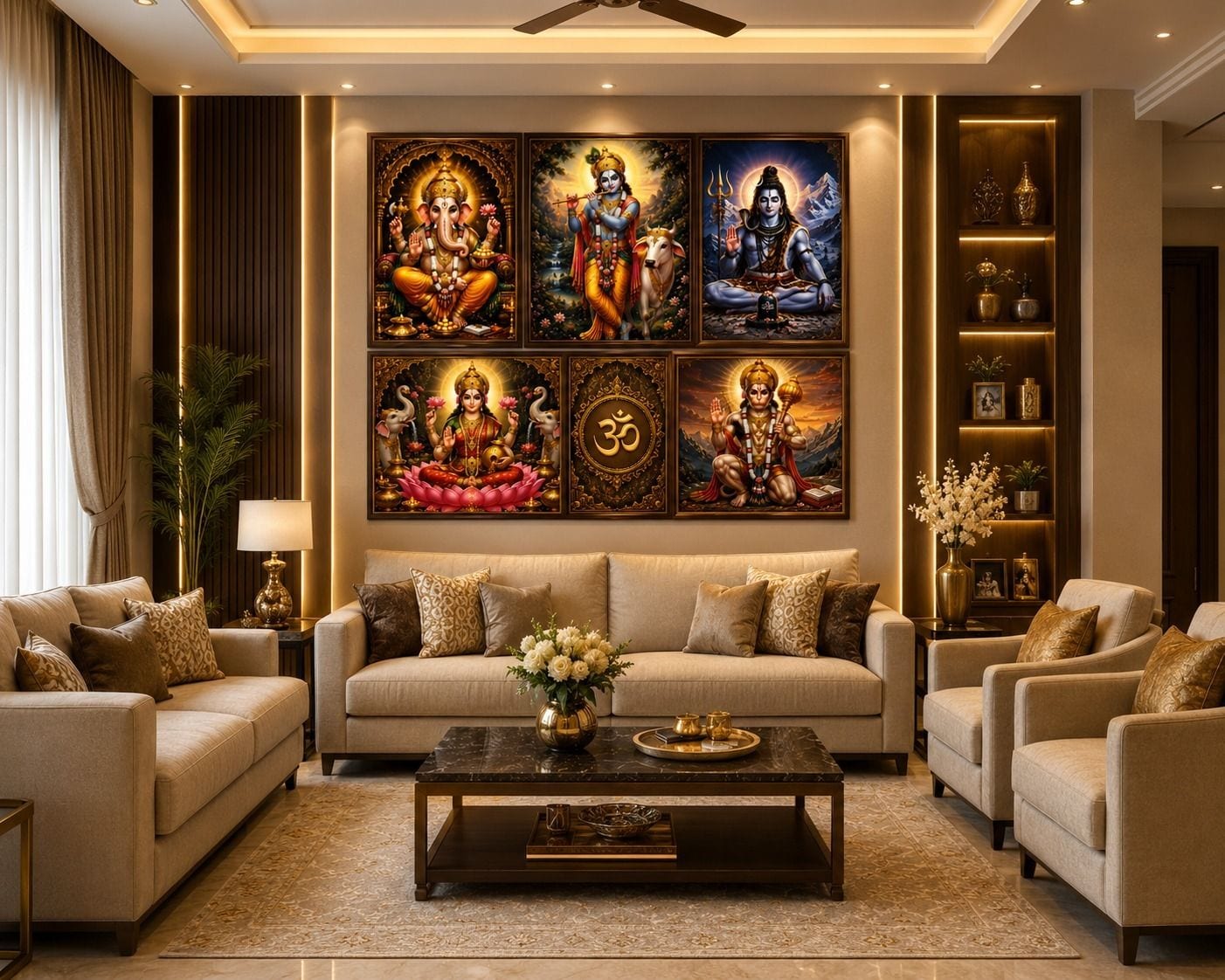 Panch Dev Darbar Golden Framed Wall Painting | — 20x14 cm