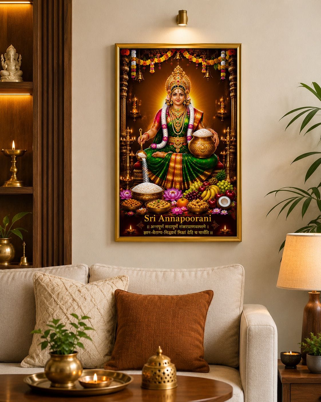 Sri Annapoorani Devi Wood Religious Frame — 33x24 cm
