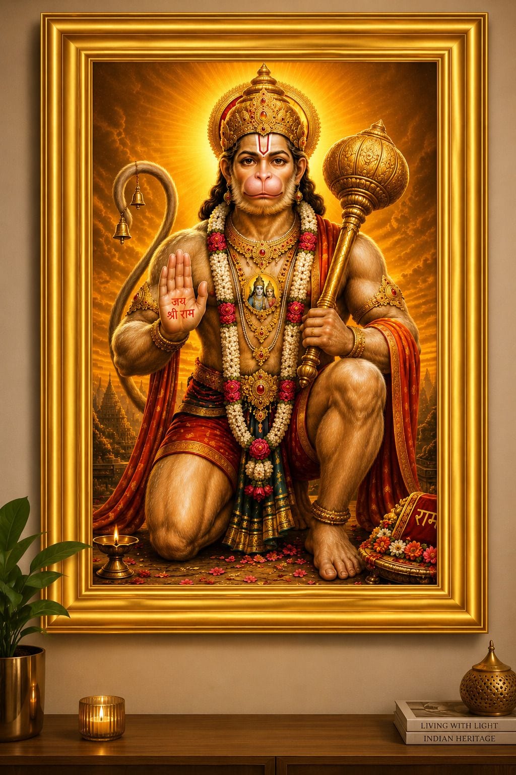 Lord Hanuman Ji Golden Frame Wall Photo — 24x19 cm