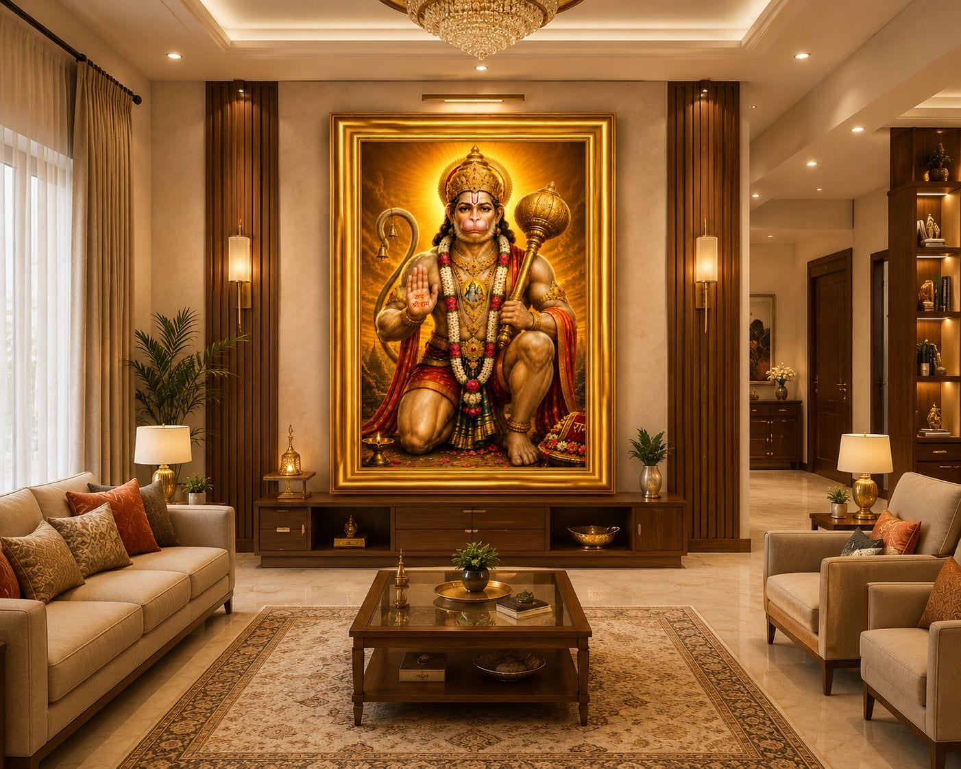 Lord Hanuman Ji Golden Frame Wall Photo — 24x19 cm