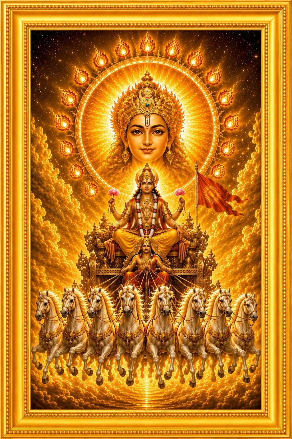 Surya Dev Wall Photo Frame | Lord Surya Narayan 7 Horses — 24x19 cm