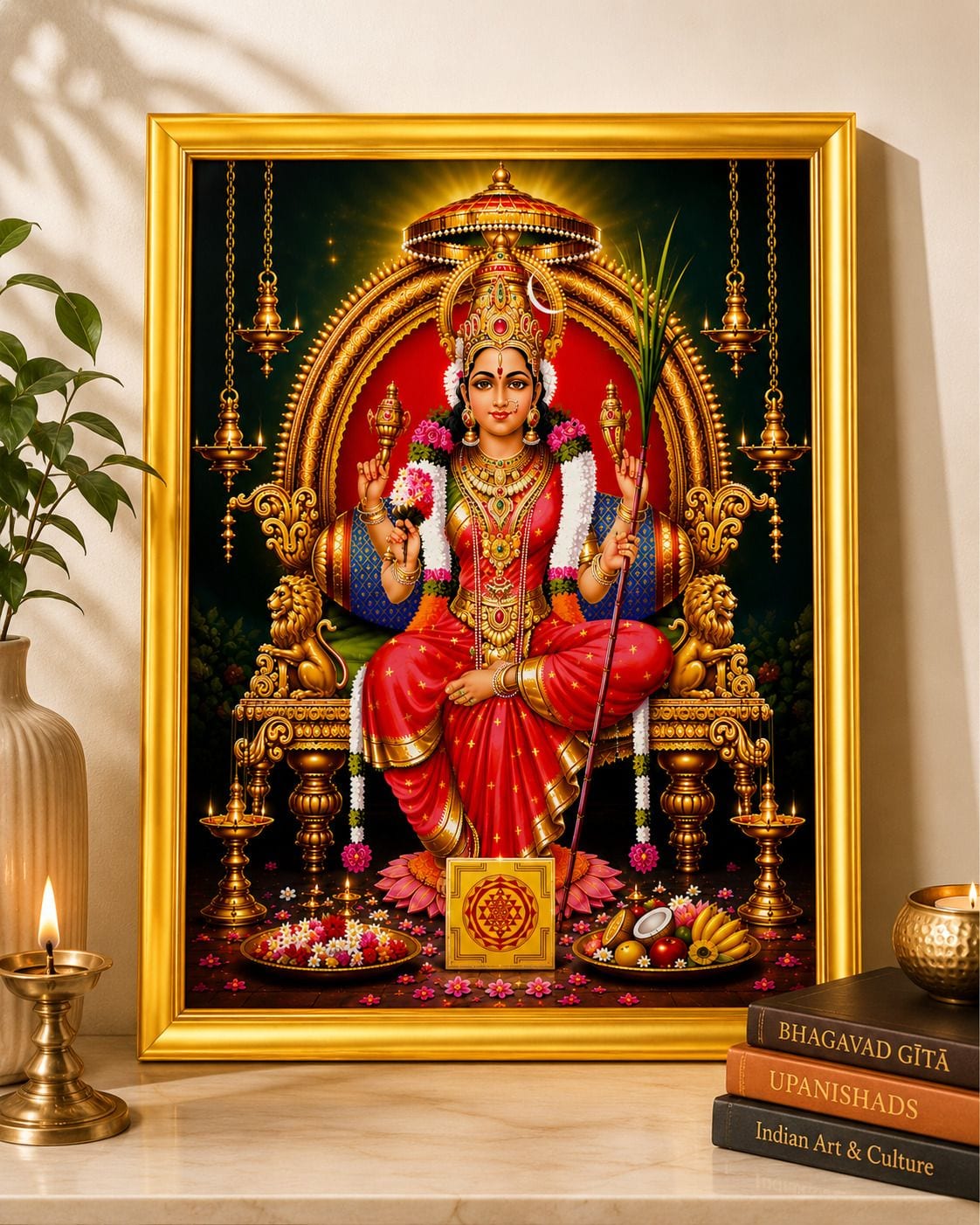 Lalita Tripura Sundari Maa Golden Frame — 24x19 cm