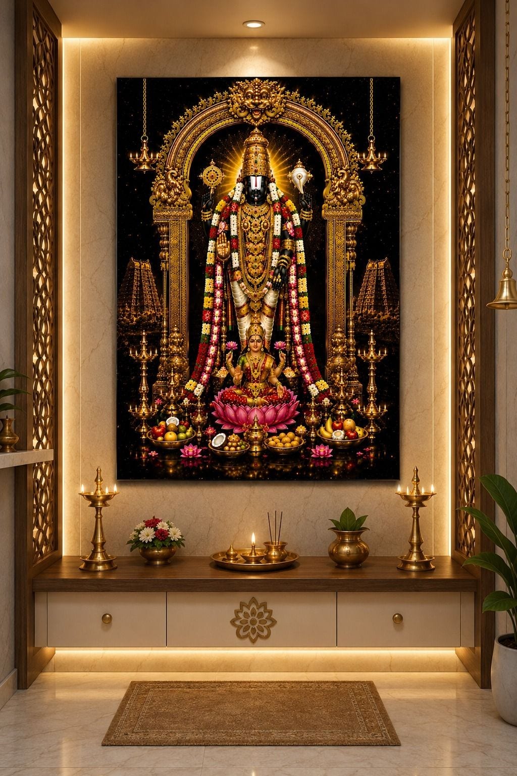 Metal Tirupati Balaji Lord Venkateswara Religious Frame (12x24 Inch) — 60x30 cm