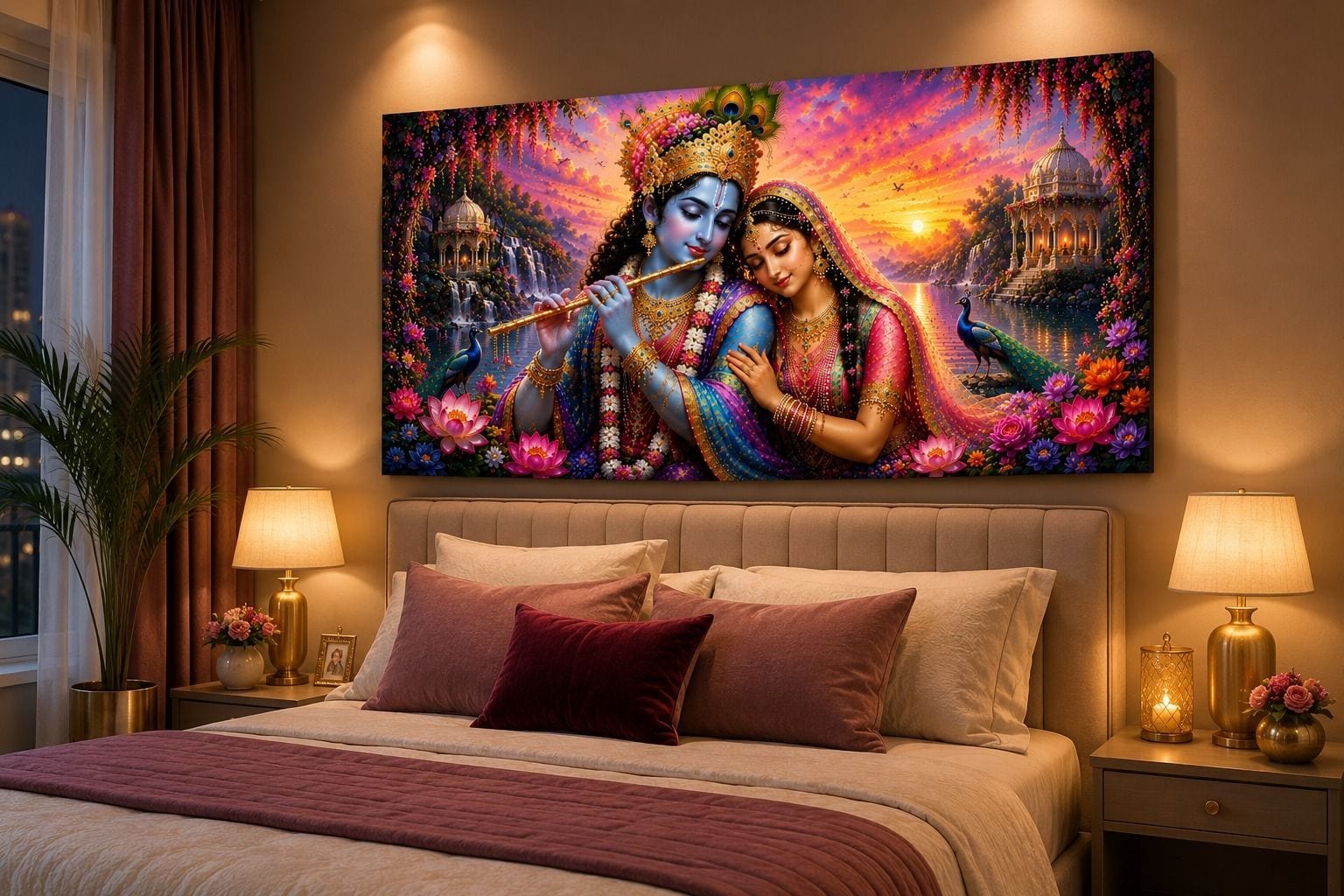 Radha Krishna Framed Ink 12 inch x 24 inch Painting (Without Frame) — 29x60 cm