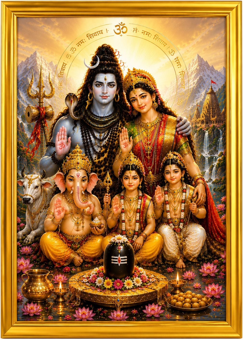 Shiv Parivar MDF Sublimation Photo Frame 6x8 Inch with Plain Golden Frame — 24x19 cm