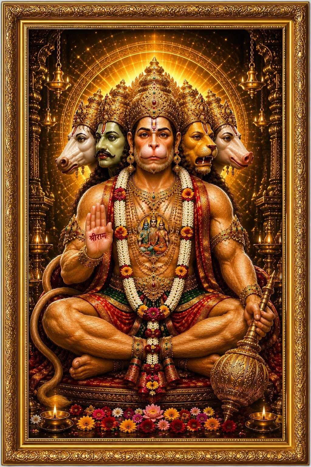 Panchmukhi Hanuman Ji Wall Frame mdf 12x18 Inch — 18x12 inch
