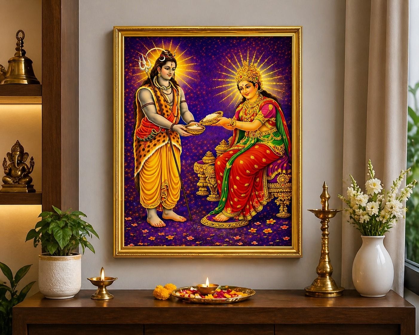 Shiv Annapurna Photo Frame Printed on MDF Living Room (24 x 36) — 92x59 cm