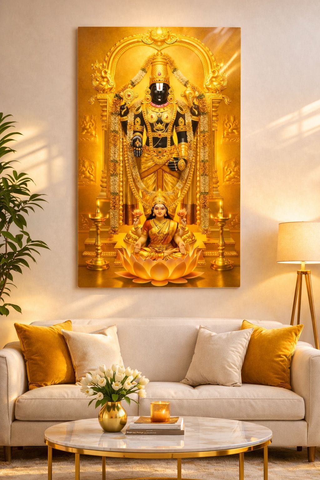 Tirupati Balaji Lord Venkateswara with Goddess Lakshmi Metal Wall 30x60 cm Religious Photo Frame — 60x30 cm