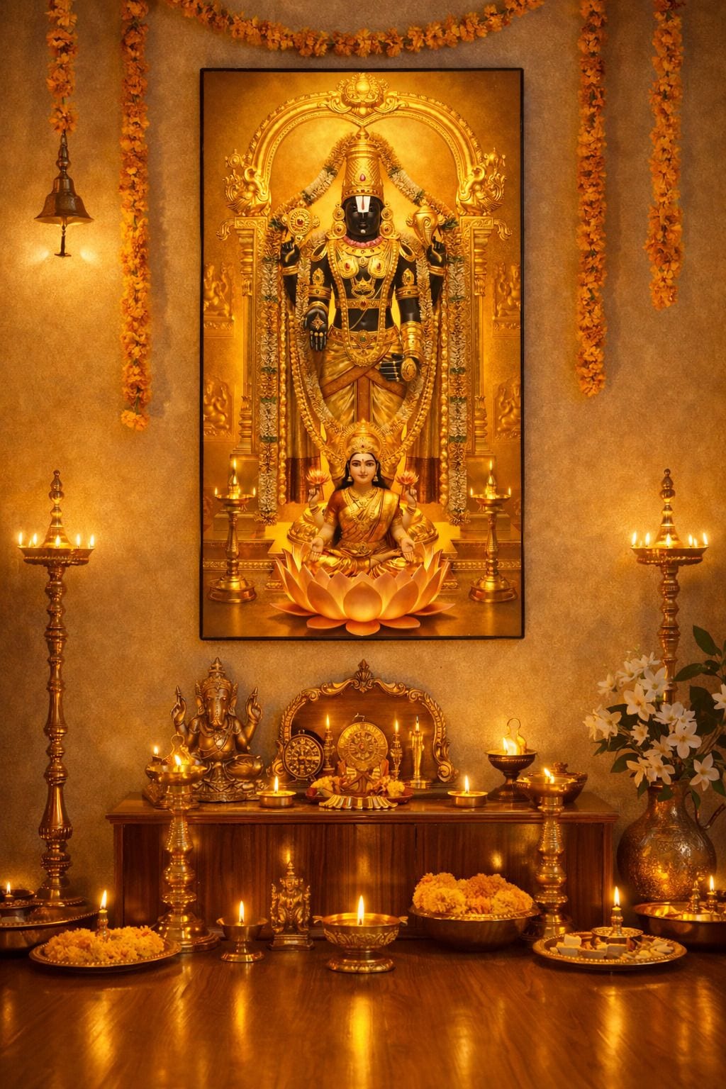 Tirupati Balaji Lord Venkateswara with Goddess Lakshmi Metal Wall 30x60 cm Religious Photo Frame — 60x30 cm