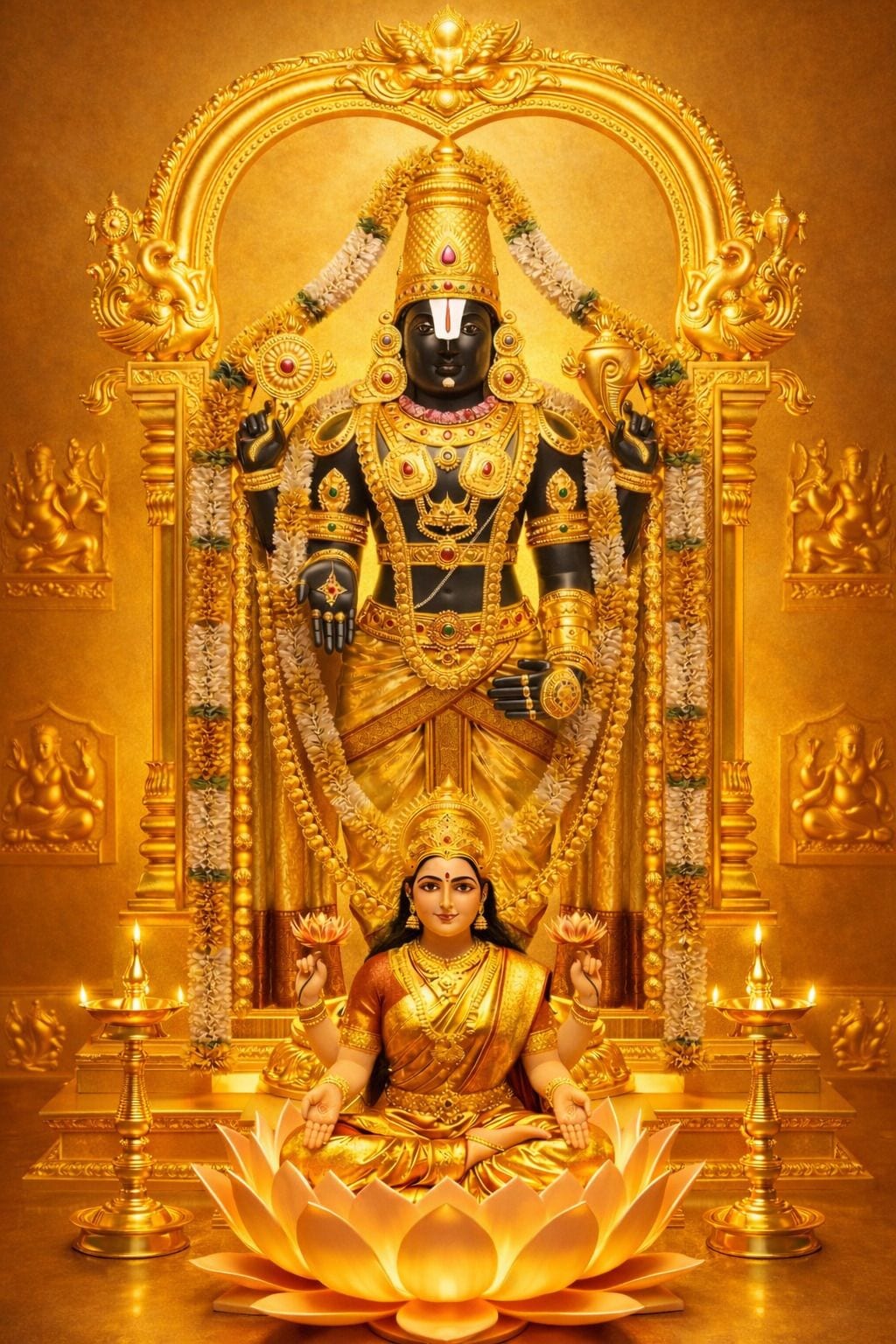 Tirupati Balaji Lord Venkateswara with Goddess Lakshmi Metal Wall 30x60 cm Religious Photo Frame — 60x30 cm