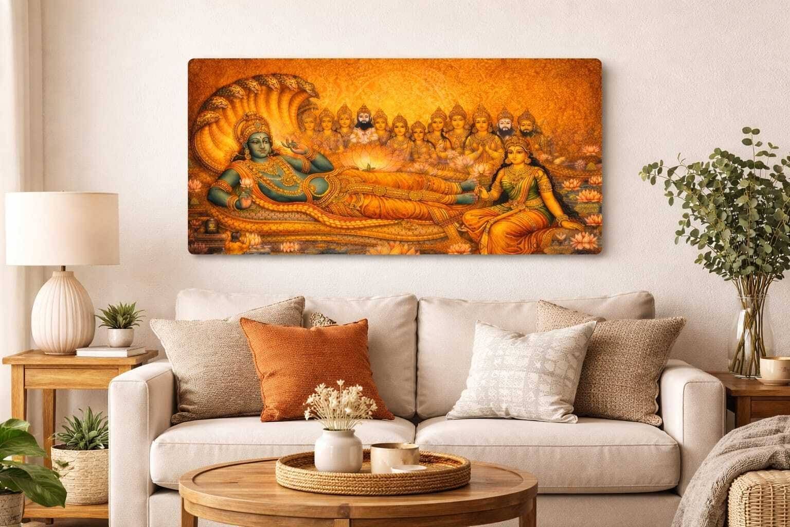 vishnu laxmi Metal Wall 60x30 cm Religious Frame — 30x60 cm